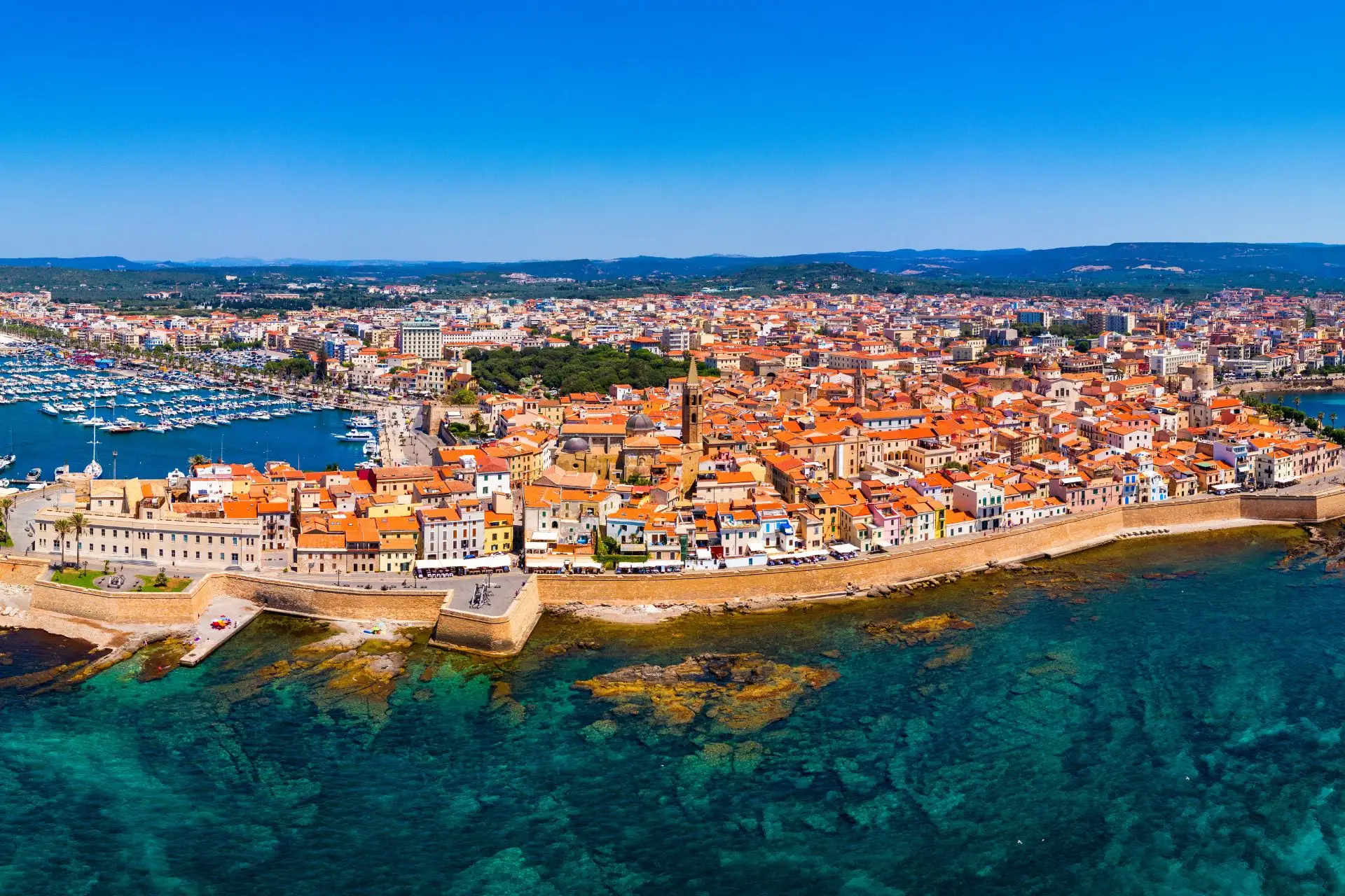 Alghero Aerial View Over Old Town